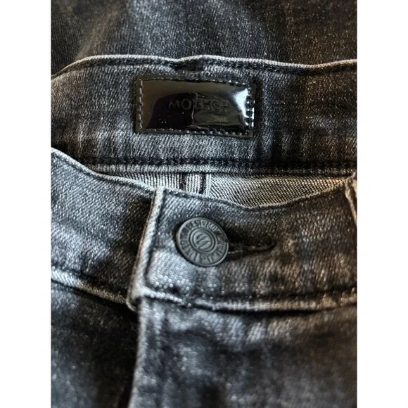 MOTHER The Hustler High Waist Fray Hem Ankle Bootcut Jeans Washed Black Size 31